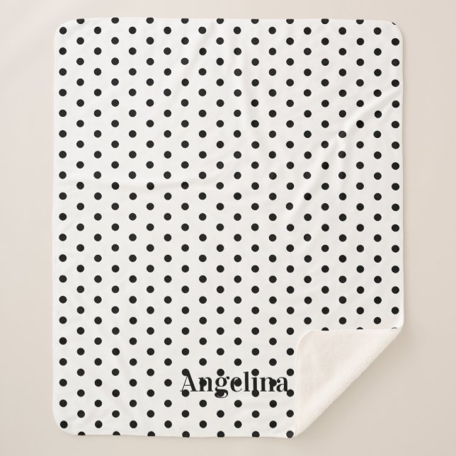 Personalized Modern Black and White Polka Dot  Sherpa Blanket (Front)