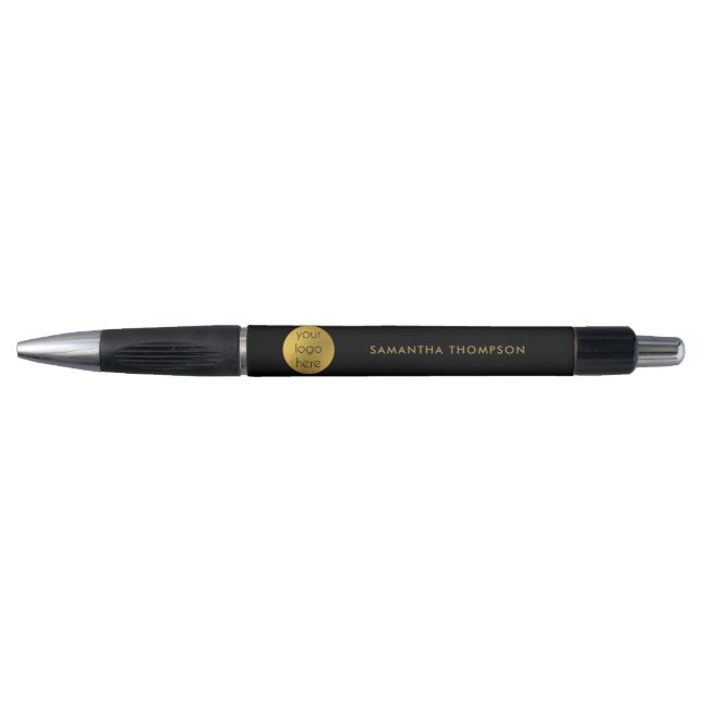Personalized Modern Black & Gold Business Logo Pen (Front)