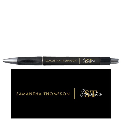 Personalized Modern Black  Gold Custom Monogram Pen