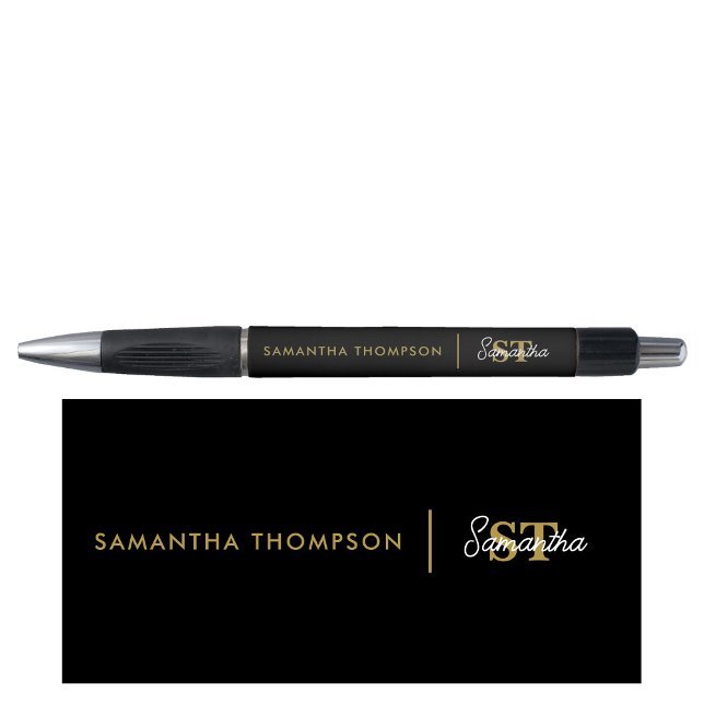 Personalized Modern Black & Gold Custom Monogram Pen (Creator Uploaded)