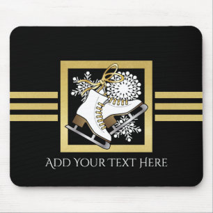 Personalized Modern Black Gold Glitter Ice Skating Mouse Pad
