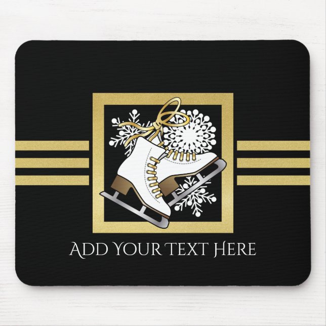 Personalized Modern Black Gold Glitter Ice Skating Mouse Pad (Front)