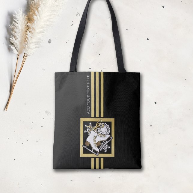 Personalized Modern Black Gold Glitter Ice Skating Tote Bag (Creator Uploaded)