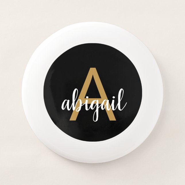 Personalized Modern Black Gold Monogram Name Wham-O Frisbee (Front)