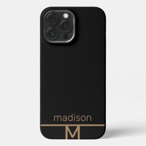 Personalized Modern Black Gold Monogram Simple  iPhone 13 Pro Max Case