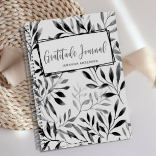 Personalized Modern Black Leaf Gratitude Journal 