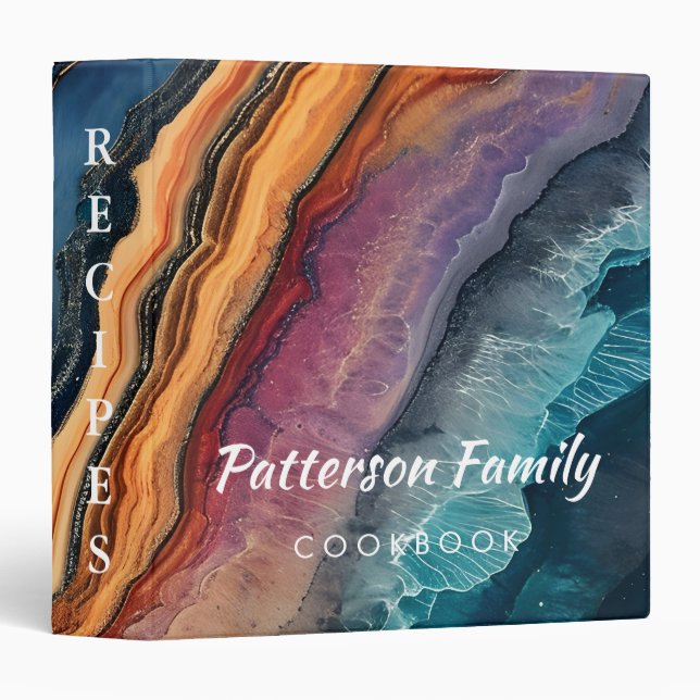 Personalized Modern Black Marble Kitchen Recipe 3 Ring Binder (Front/Spine)