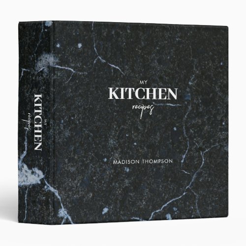 Personalized Modern Black Marble Kitchen Recipe 3 Ring Binder