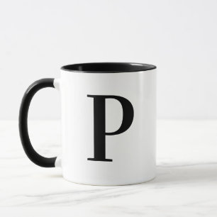 Personalized Modern Black Monogram Letter P Custom Mug