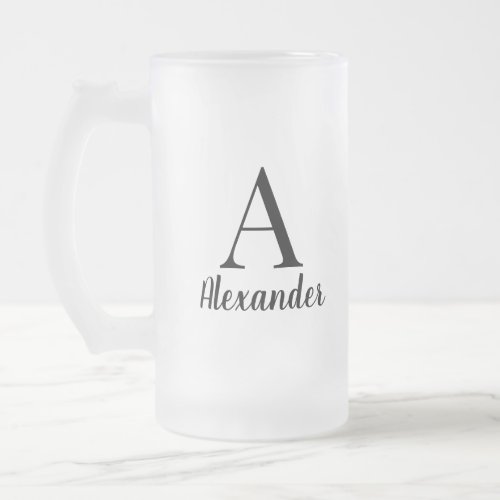 Personalized Modern Black Monogram Name Frosted Glass Beer Mug