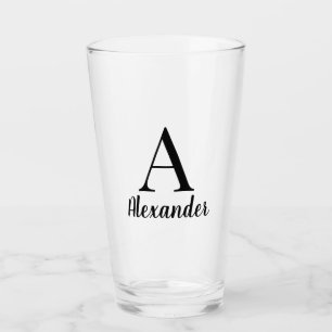 Personalized Modern Black Monogram Name Glass