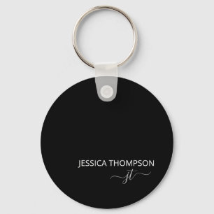 Personalized Modern Black Monogram Name  Keychain