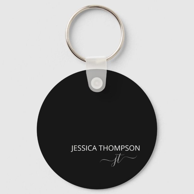 Personalized Modern Black Monogram Name  Keychain (Front)