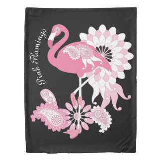 Personalized Modern Black Paisley Pink Flamingo Duvet Cover