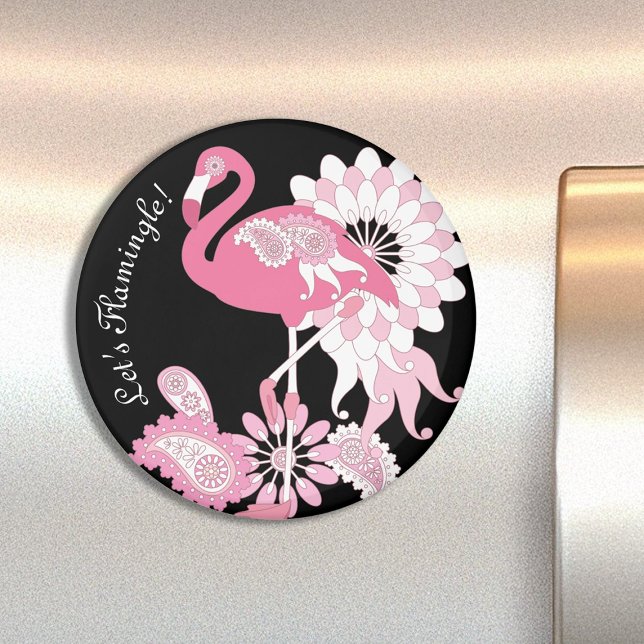 Personalized Modern Black Paisley Pink Flamingo Magnet (Creator Uploaded)