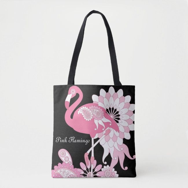 Personalized Modern Black Paisley Pink Flamingo