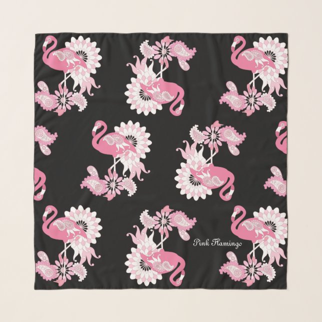 Personalized Modern Black Pink Flamingo Chiffon Scarf (Front)