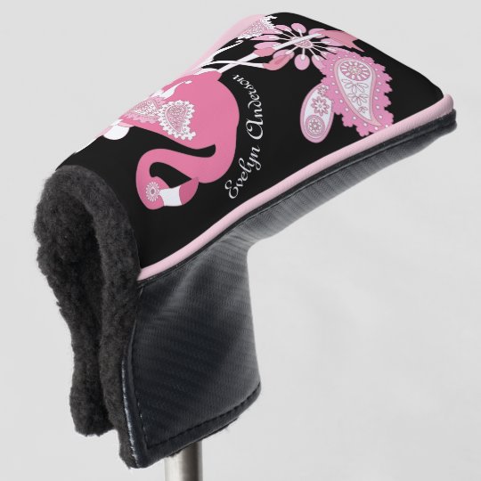 Personalized Modern Black Pink Flamingo Golf Head Cover | Zazzle.com