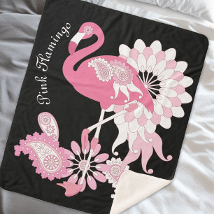 Personalized Modern Black Pink Flamingo Sherpa Blanket