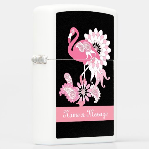 Personalized Modern Black Pink Flamingo Zippo Lighter Zazzle