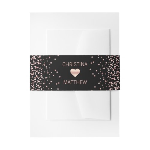 Personalized Modern Black Rose Gold Heart Wedding Invitation Belly Band