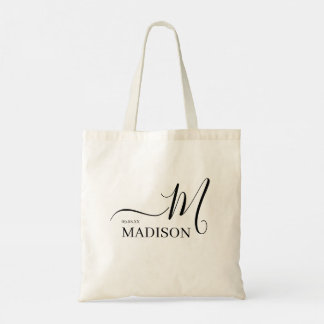 Personalized Modern Black Script Name Tote Bag
