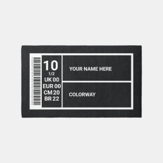 Personalized Modern Black Sneaker Label Sneaker Rug
