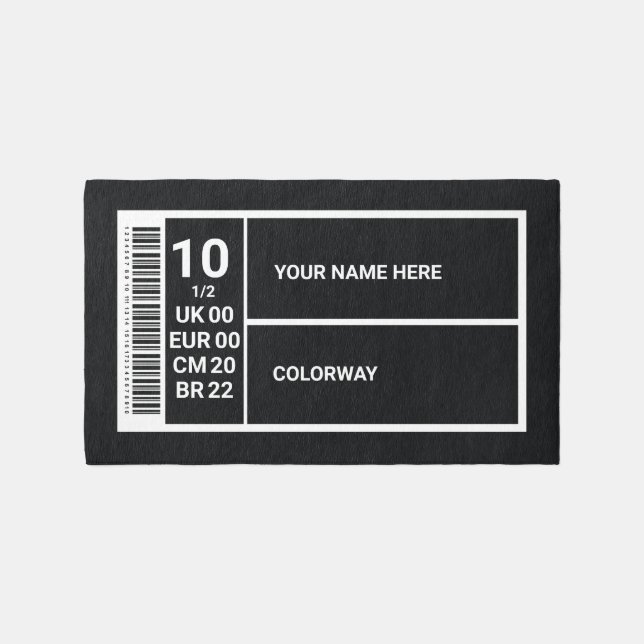 Personalized Modern Black Sneaker Label Sneaker Rug (Front)