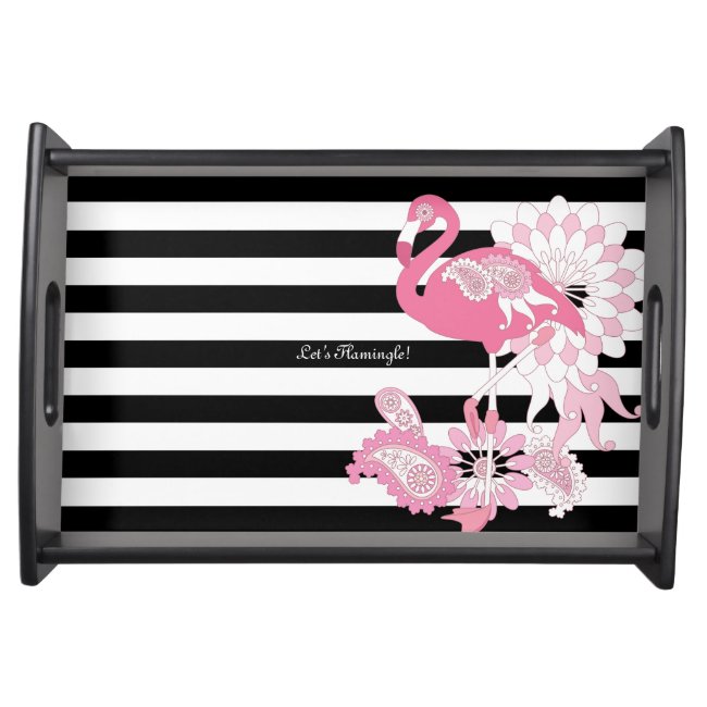 Personalized Modern Black Stripe Pink Flamingo
