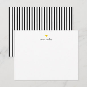Personalized Modern Black Stripes Heart Note Card