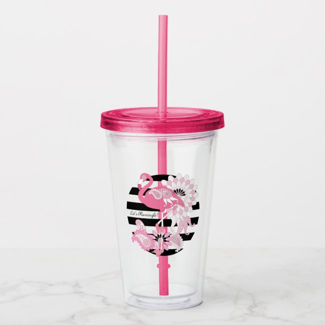 Personalized Modern Black Stripes Pink Flamingo