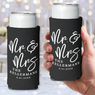 Personalized Modern Black Wedding Seltzer Can Cooler