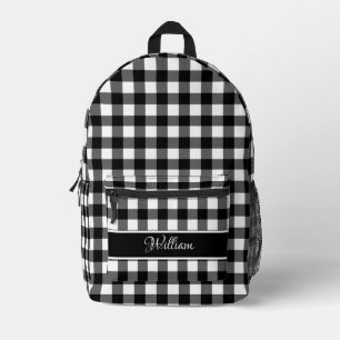 Personalized Modern Black White Buffalo Checks Printed Backpack