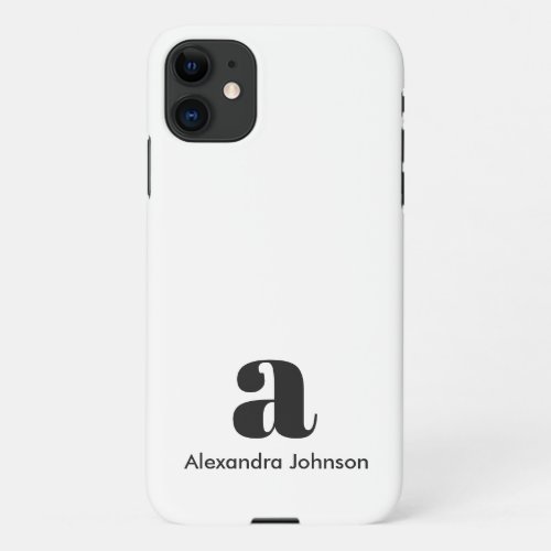 Personalized Modern Black White Monogram Name iPhone 11 Case
