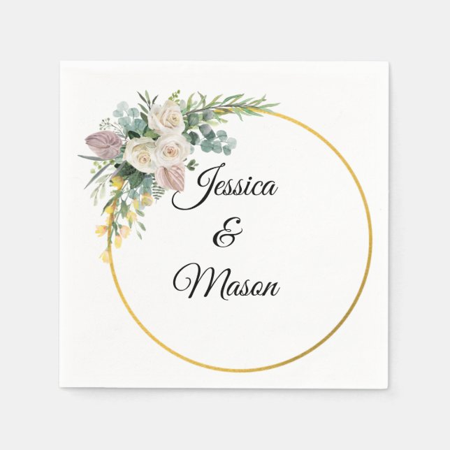 Personalized Modern Bloom Floral Wedding Napkins (Front)