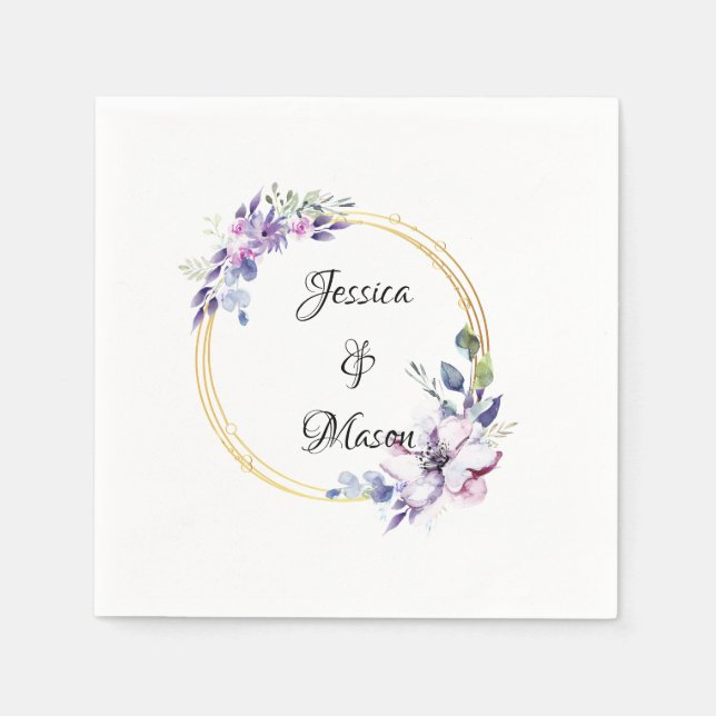 Personalized Modern Bloom Floral Wedding Napkins (Front)