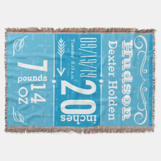 Personalized Modern Blue Birth Stats Throw Blanket