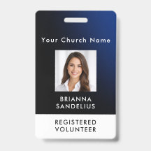 Personalized Modern Blue Church Volunteer Photo ID
