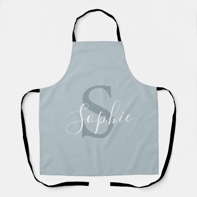 Personalized Modern Blue Family Name Monogram Apron (Front)