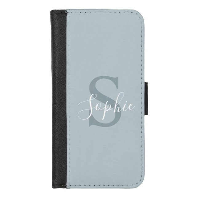 Personalized Modern Blue Family Name Monogram iPhone Wallet Case (Front)