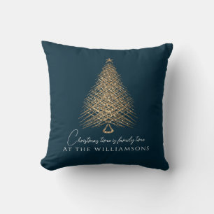 Personalized modern blue gold tree christmas throw pillow