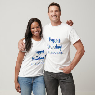 Personalized Modern Blue Happy Birthday Party T-Shirt