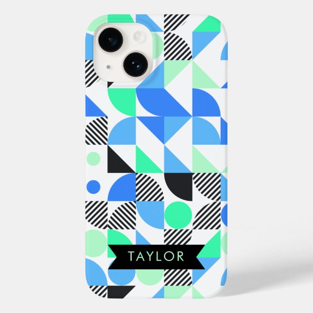 Personalized Modern Blue Mint Geometric Case-Mate iPhone Case (Back)