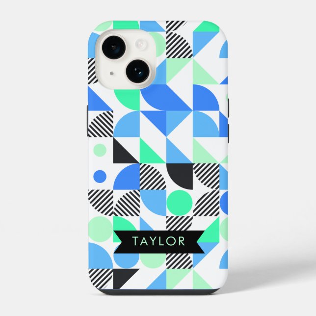 Personalized Modern Blue Mint Geometric Iphone Case (Back)