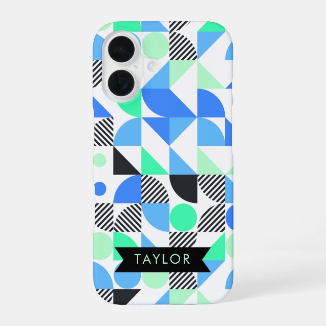 Personalized Modern Blue Mint Geometric iPhone Case (Back)