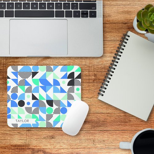 Personalized Modern Blue Mint Geometric Mouse Pad