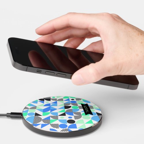 Personalized Modern Blue Mint Geometric Wireless Charger