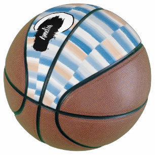 Personalized Modern Blue Peach Watercolor Striped  Basketball