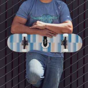 Personalized Modern Blue Peach Watercolor Striped  Skateboard