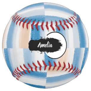 Personalized Modern Blue Peach Watercolor Striped Softball